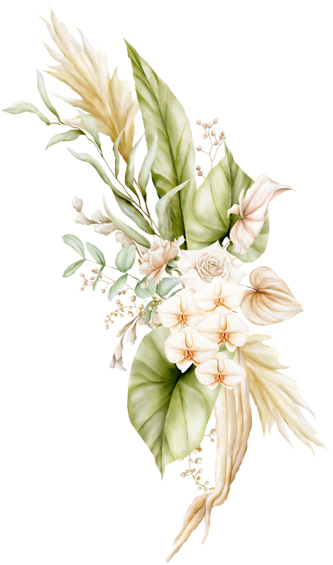 Watercolor delicate  green & beige floral  arrangement