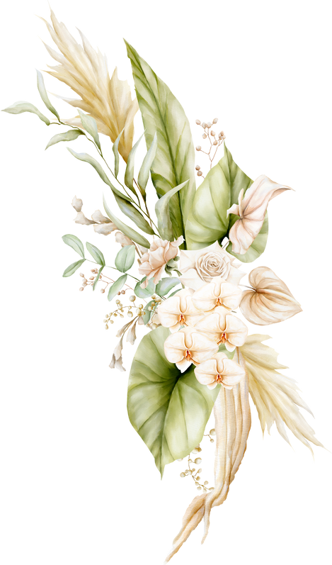 Watercolor delicate  green & beige floral  arrangement